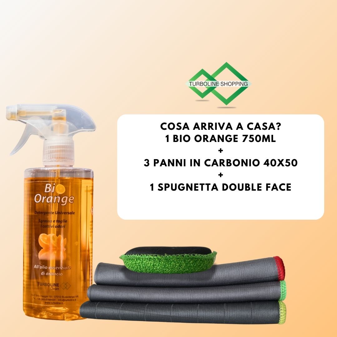 bio Orange 750ml+3 panni in carbonio 50x40 e spugnetta double face